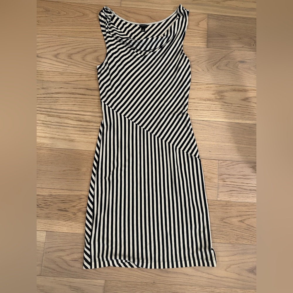Ann Taylor Black and White Diagonal Striped Midi Dress